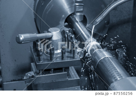 The lathe machine cutting the metal shaft parts with water base coolant method. The lathe machine cutting the metal shaft parts with water base coolant method. 87550256