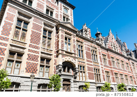Schaerbeek, Brussels , Belgium - The facade of the town hall in Neo- renaissance style Schaerbeek, Brussels , Belgium - The facade of the town hall in Neo- renaissance style 87550812