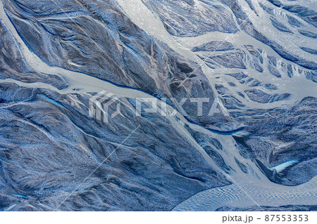 Aerial drone view of a huge riverbed, Iceland Aerial drone view of a huge riverbed, Iceland 87553353