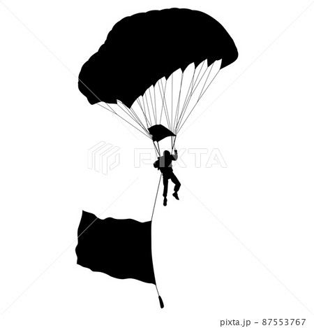 Skydiver, silhouettes parachuting on white background 87553767