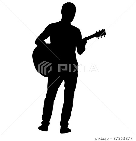 Silhouette musician plays the guitar on a white background 87553877