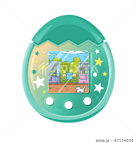 Modern tamagotchi vector illustration. Green color. Cute Digital Tamagotchi icon. 87554030