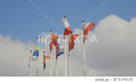 Various national flags countries under a blue sky 87554679