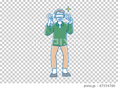 ヘッドマウントディスプレイを付けてVRを体験する人 87554780