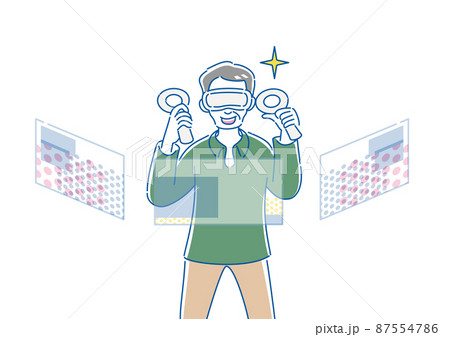 ヘッドマウントディスプレイを付けてVRを体験する人 87554786