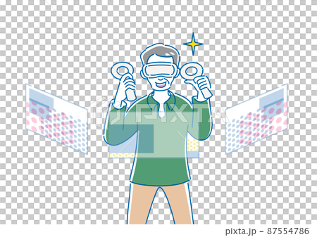 ヘッドマウントディスプレイを付けてVRを体験する人 87554786
