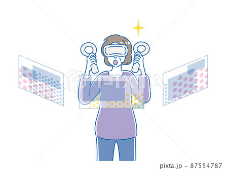 ヘッドマウントディスプレイを付けてVRを体験する人 87554787