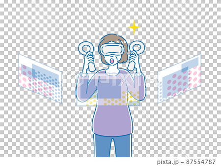 ヘッドマウントディスプレイを付けてVRを体験する人 87554787