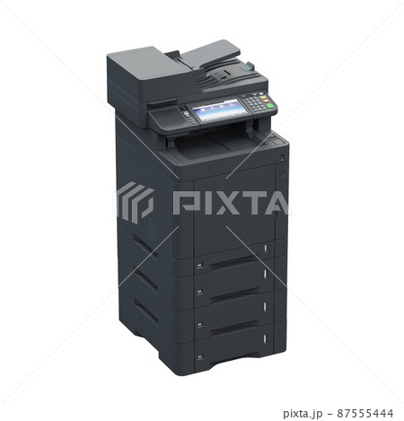 Multi-function printer scanner. Isolated Office professional technology. 3D illustration. 87555444