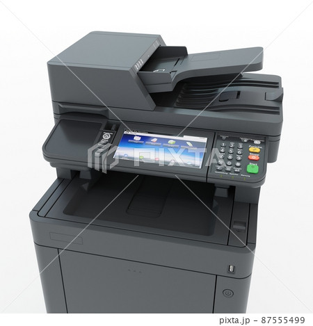 Multi-function printer scanner. Isolated Office professional technology. 3D illustration. 87555499