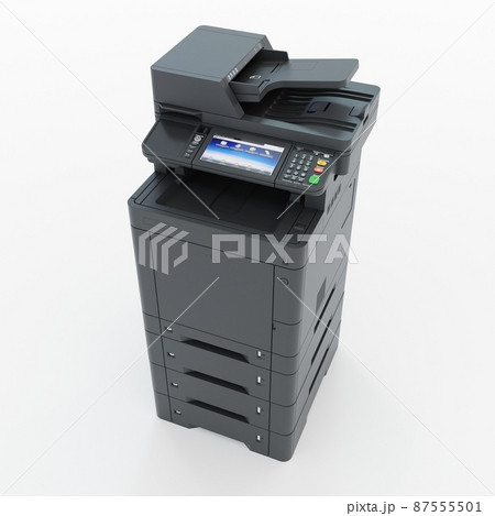 Multi-function printer scanner. Isolated Office professional technology. 3D illustration. 87555501