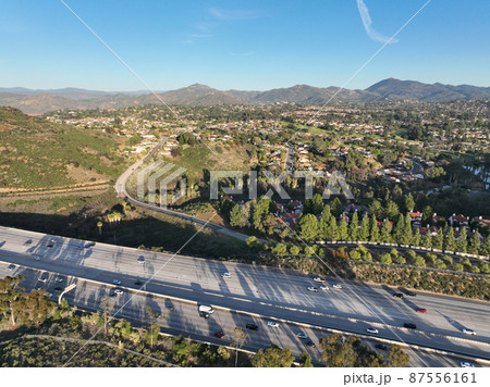 Aerial view of interstate 15 highway with in vehicle. San Diego, California 87556161