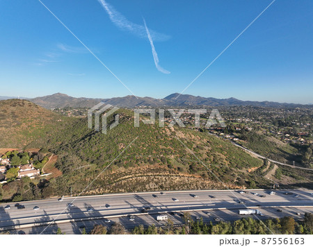 Aerial view of interstate 15 highway with in vehicle. San Diego, California 87556163