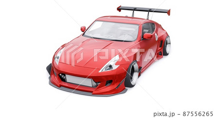 tuned sports racing car with arch extensions, air suspension and a huge spoiler. 3d rendering 87556265