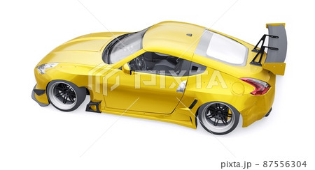 tuned sports racing car with arch extensions, air suspension and a huge spoiler. 3d rendering 87556304