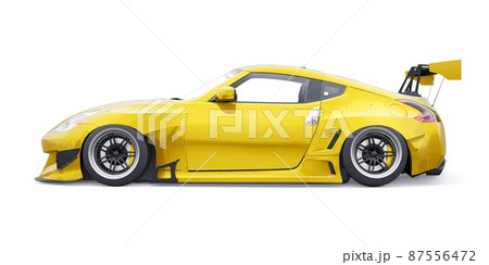 tuned sports racing car with arch extensions, air suspension and a huge spoiler. 3d rendering 87556472