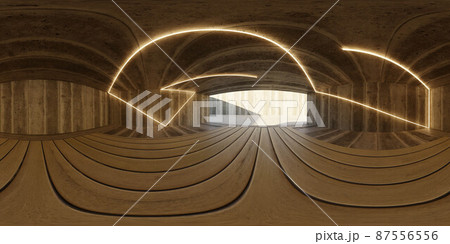 360 degree full panorama environment map of empty concrete industrial basement hall futuristic design 3d render illustration hdri hdr vr virtual reality 87556556