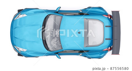 Blue tuned sports racing car with arch extensions, air suspension and a huge spoiler. 3d rendering Blue tuned sports racing car with arch extensions, air suspension and a huge spoiler. 3d rendering 87556580