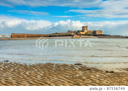 Saint Aubin Fort in a low tide waters, La Manche channel, bailiwick of Jersey, Channel Islands 87556749