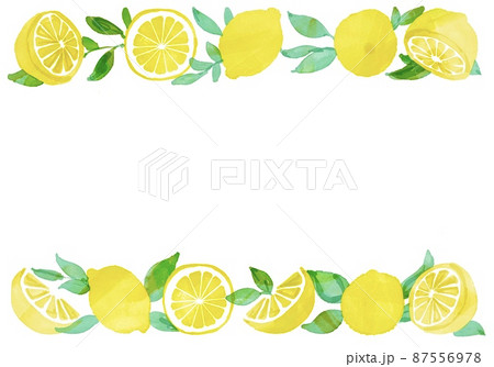 水彩画。水彩で描いたレモンの装飾フレーム。水彩タッチのレモン 