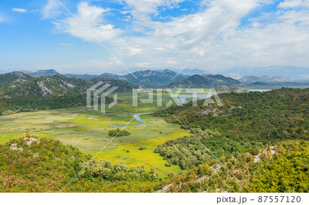 Panoramic view to Skadar lake valley and mountains, Montenegro 87557120