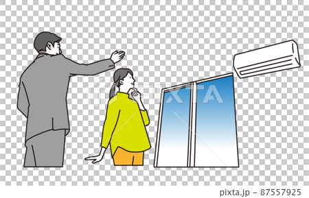 部屋の内見をする女性と案内するスタッフ 87557925