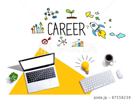 Career theme with computers and a lightbulb 87558239