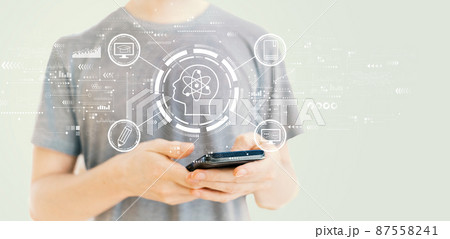 Online education concept with man using a smartphone 87558241
