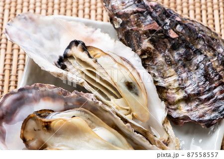 殻付きのまま電子レンジで加熱した、いわゆる「電子レンジ牡蠣」。殻付き牡蠣の簡単調理イメージ。 殻付きのまま電子レンジで加熱した、いわゆる「電子レンジ牡蠣」。殻付き牡蠣の簡単調理イメージ。 87558557