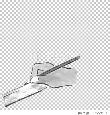 定規で線を引くモノクロイラスト（墨の手描きイラスト）のイラスト素材