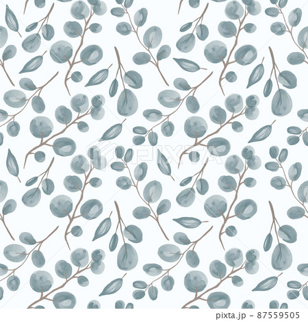 Eucalyptus floral watercolor seamless pattern. Vector illustration tropical greenery branches background for weddings. Eucalyptus floral watercolor seamless pattern. Vector illustration tropical greenery branches background for weddings. 87559505