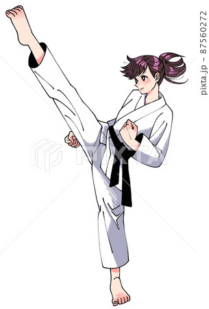 空手の鍛錬に励む若い女性 87560272