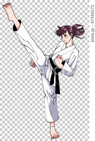 努力訓練空手道的年輕女子 87560272