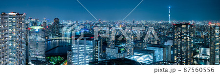 隅田川とスカイツリーが見える東京のパノラマ夜景 87560556