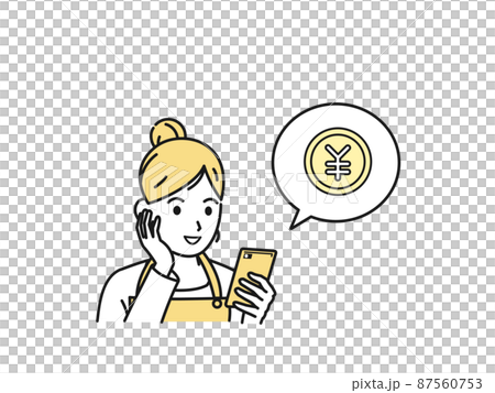 スマートフォンを使う主婦　女性　スマホ　お金　支払い　稼ぐ　副業　送金　ネットバンキング 87560753