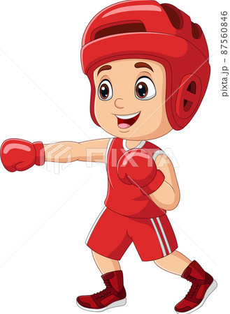 Cartoon little boy training boxing Cartoon little boy training boxing 87560846