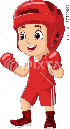Cartoon little boy training boxing Cartoon little boy training boxing 87560847