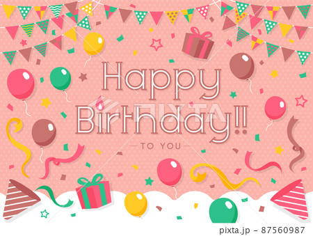 Happy Birthday ハッピーバースデー・バースデーカードテンプレートイラスト 87560987