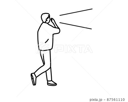 叫びながら歩く男性の線画イラスト 叫びながら歩く男性の線画イラスト 87561110
