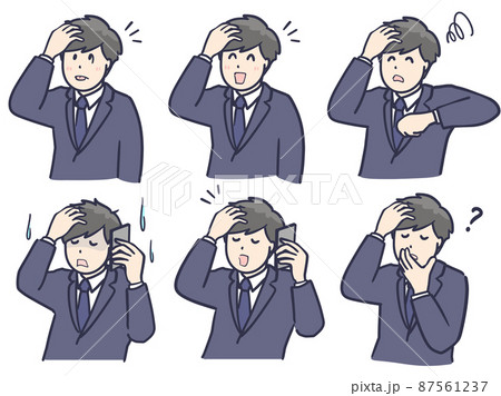 なんだっけうっかりして頭をかくスーツ男子のイラスト 87561237