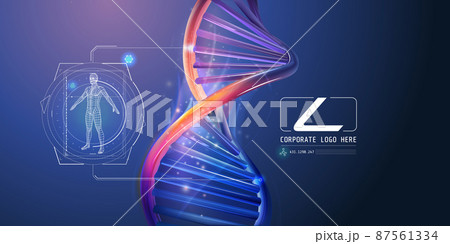 DNA spiral with abstract corporate infographics about human health research. 87561334