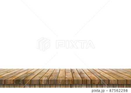 Empty old wood table on isolate white background and display montage with copy space for product. Empty old wood table on isolate white background and display montage with copy space for product. 87562298