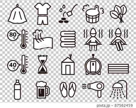 サウナ関連イラストのセット_モノクロ 87562459