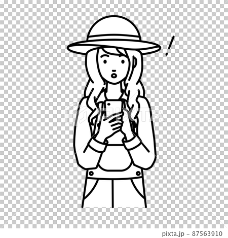 立ってスマートフォンを操作して何かに気づいて驚いた農家の女性 87563910