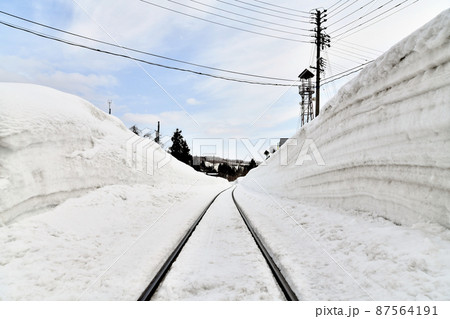 横倉踏切／JR飯山線より横倉駅方面を望む(長野県栄村)【2022.3】 87564191