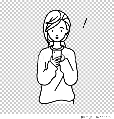 立ってスマートフォンを操作して何かに気づいて驚いたリモートワークの女性 87564580