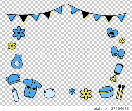 ベビーグッズの線画フレームイラストデザイン ベビーグッズの線画フレームイラストデザイン 87564688