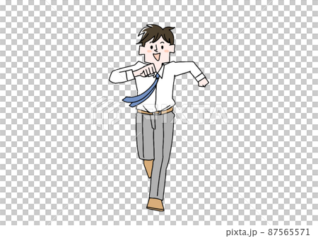 A businessman running toward us, a comical handwritten person, a vector, and simple coloring of line drawings. A businessman running toward us, a comical handwritten person, a vector, and simple coloring of line drawings. 87565571