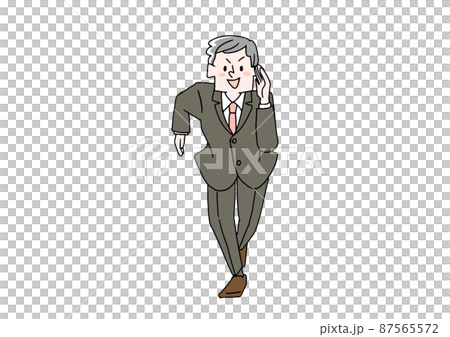 A businessman running toward us, a comical handwritten person, a vector, and simple coloring of line drawings. A businessman running toward us, a comical handwritten person, a vector, and simple coloring of line drawings. 87565572