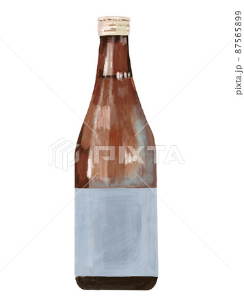 日本酒の瓶ラベル青_縦 87565899